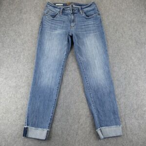 KUT from the Kloth Asher Ankle Straight Leg Jean Blue Size 6 Raw Hem Frayed Cuff